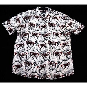Baja Llama Men's Dr. Yessir Shirt Size XL White 7 Seas Button Shirt/Ape Print